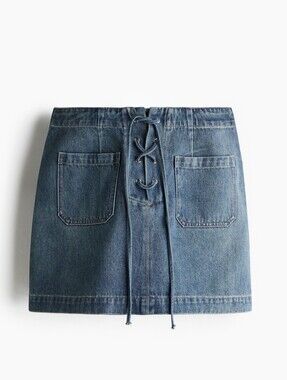 Women H&M Denim Lace-Up Mini Skirt